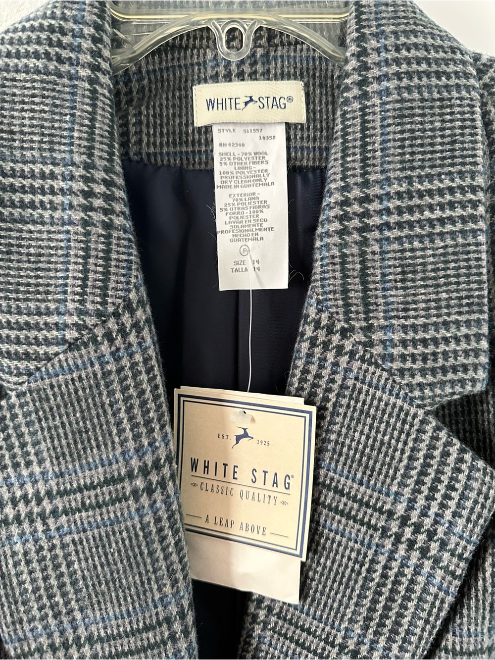 White Stag Women’s Gray Glen Plaid Blazer size 14 wool blend 70% wool 25% polyes - Picture 5 of 7